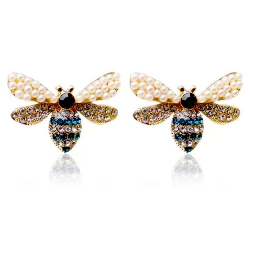 Bee pearl rhinestone stud earrings